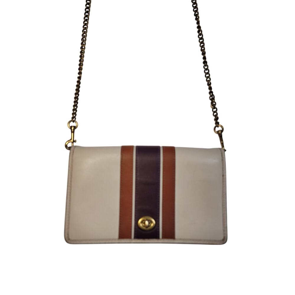 Coach Callie Foldover Chain Clutch With Varsity Stripe Leather Bag - Cream Chalk